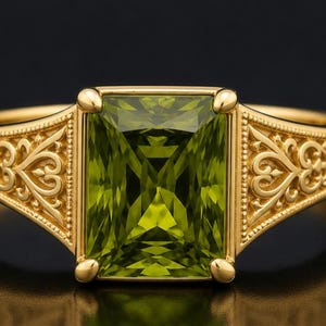 Handmade Peridot Sterling Silver Ring – Rectangular Cut, Gift for Him