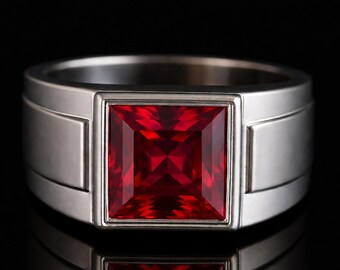 Handmade Red Ruby Sterling Silver Ring: Anniversary Gift for Him