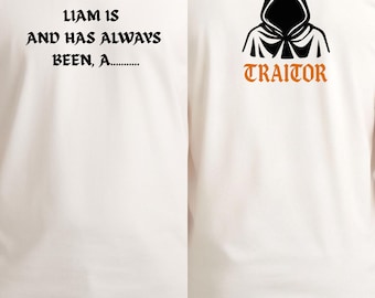 Personalised The Traitors T-Shirt | Custom Name TV Tee | Funny Gift for Traitors Fan | Cloaked Figure Design |