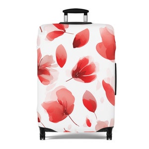 Red and White Floral Print Luggage Cover - 3 Sizes Available Stylish & Durable Suitcase Travel Protector Travel Accessories Travel Gift