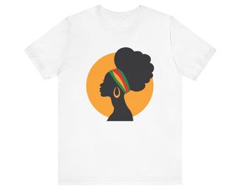Artistic Bold Black Woman T-shirt, Natural Hair, Green, Red &Yellow Shirt, Juneteenth, Black History Heritage Tee, Minimalist Trendy Culture