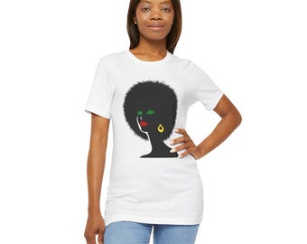 Minimalist Silhouette T-Shirt, Bold Black Woman, Natural Hair, Green, Red & Yellow Shirt, Juneteenth, Black History Artistic Heritage Tee