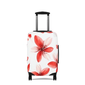 Summer Red Floral Print Luggage Cover - 3 Sizes Available Stylish and Durable Suitcase Travel Protector Travel Accessories Travel Gift