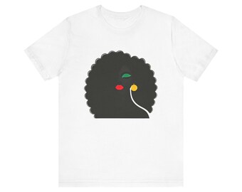 Artistic Silhouette T-Shirt, Black Woman Art, Natural Hair, Green Eyeshadow, Red Lips, Yellow Earrings, Black History Month, Juneteenth Tee