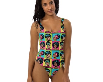 Retro Pop Art Vibrant Summer Pool Womens Swimwear Beachwear Vacation One-Piece Swimsuit