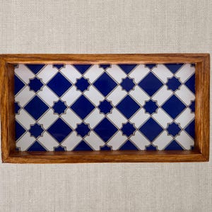 Estrella Azul – Luxury Handmade Tray with Spanish Blue Star Tile & Wood Frame - Mediterranean Decor – Elegant Gift or Coffee Table Tray