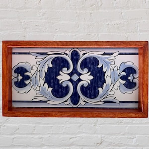 Sevilla Azul – Luxury Handmade Decorative Tray with Spanish Blue & White Tile – Baroque Floral Ceramic Art – Elegant Home or Gift Decor
