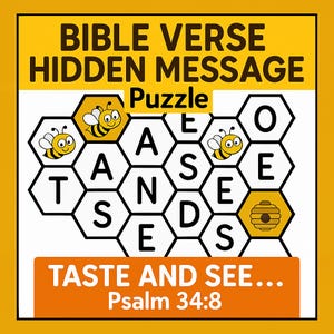 Bible Verse Hidden Message Activity | Psalm 34:8 | Printable Christian Puzzle for Kids | Christian Sunday School & Homeschool Worksheet