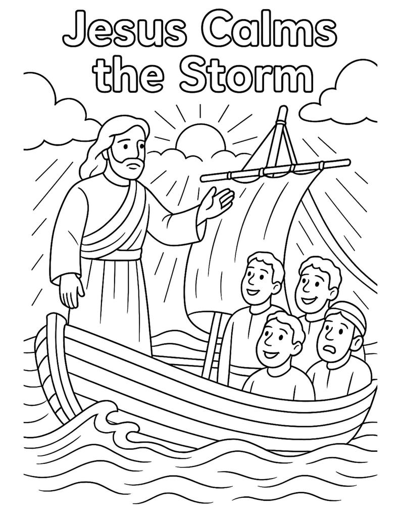 Jesus Calms the Storm Coloring Pages for Kids: Sunday School Printable ...