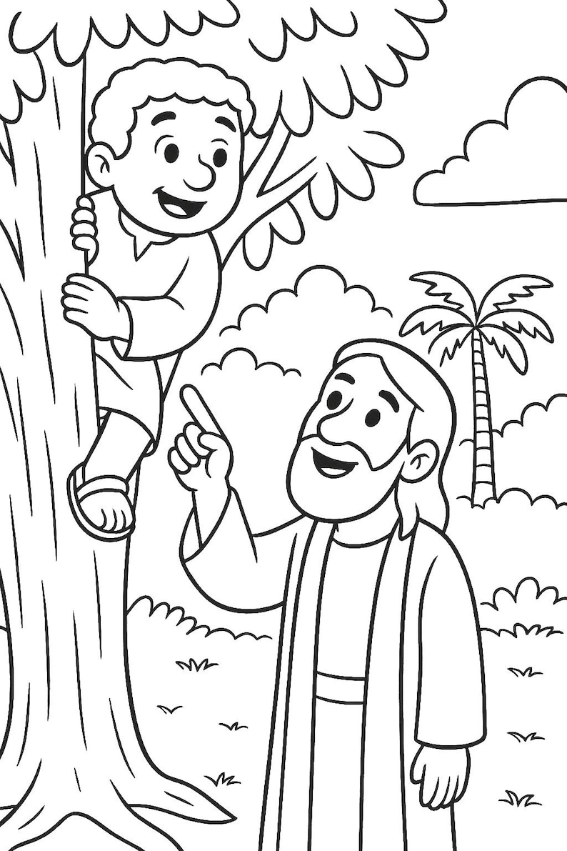 Jesus and Zacchaeus Coloring Pages: Bible Story Pintables for Kids (PDF ...