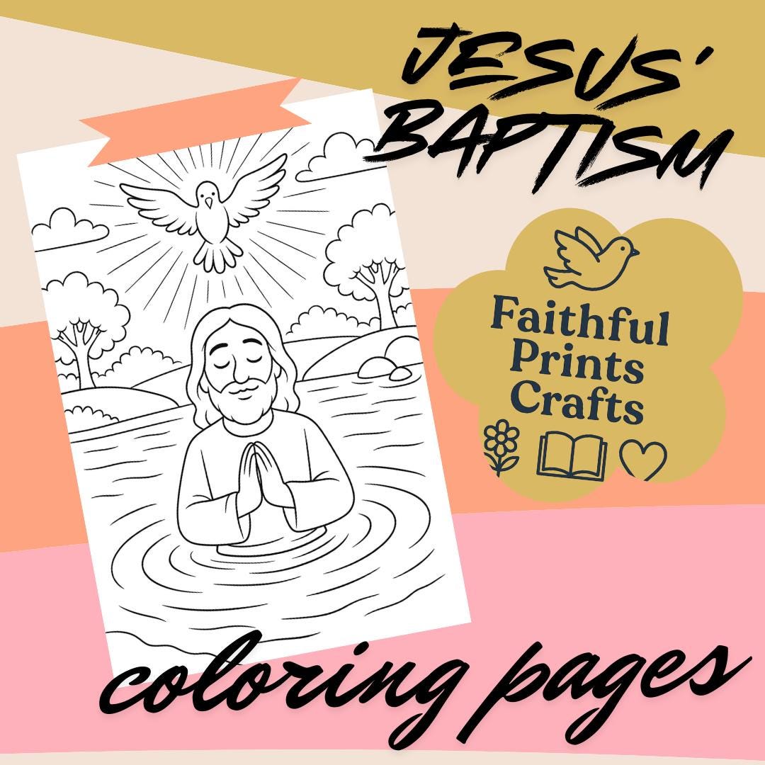 Jesus Baptism Coloring Pages: Sunday School Bible Story Activity (PDF ...