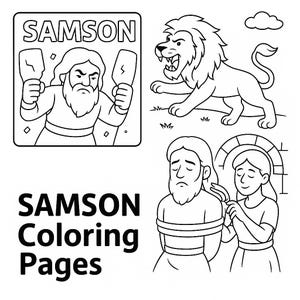 Samson Bible Story Coloring Pages | Printable Samson and Delilah, Samson and the Lion, Samson Pushing Pillars | Bible Activity for Kids