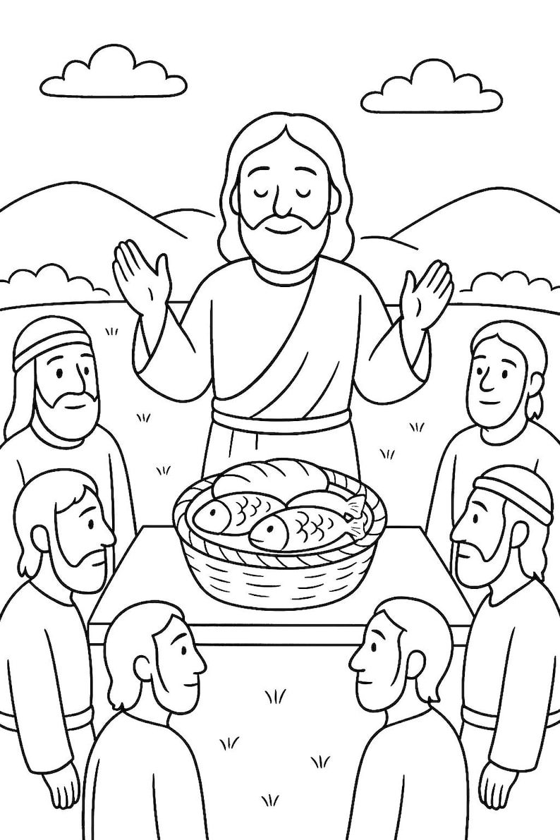 Jesus Feeds the 5000 Coloring Pages: Bible Story Activity Pack for Kids ...