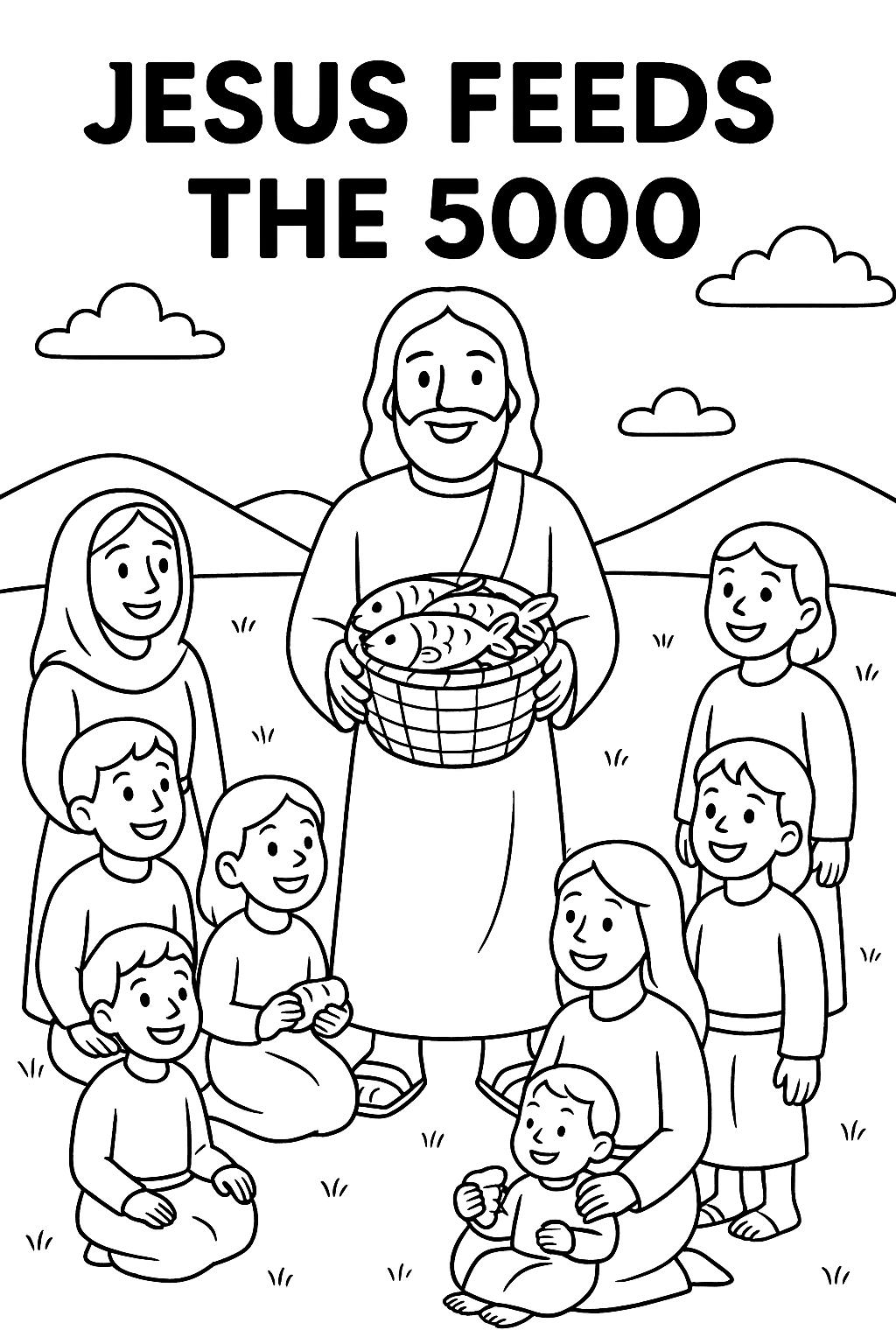 Jesus Feeds the 5000 Coloring Pages: Bible Story Activity Pack for Kids ...