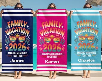 Personalized Family Vacation Beach Towel, Custom Group Trip 2026 Beach Towel, Matching Family Trip Gifts, Custom Name Pool Towels