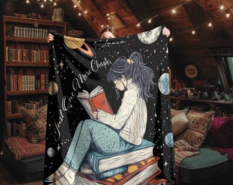 Personalized Book Lover Blanket, Book Lover Gift, Bookish Reader Birthday Gift Decor, Reading Blanket, Christmas Gift, Holiday Gift