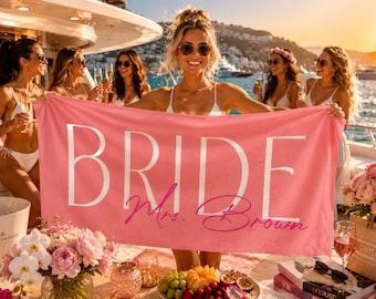 Personalized Bride Beach Towel, Custom Name Pool Towel, Luxury Honeymoon Gift, Bachelorette Party Favor, Bridal Shower Gift