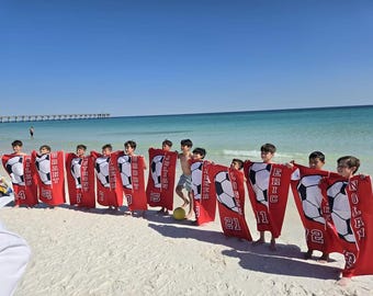 Personalized Soccer Team Beach Towel, Custom Name & Number