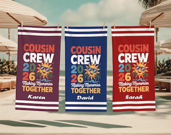 Custom 2026 Cousin Crew Beach, Summer Beach Gift for Cousin, Matching Cousin Trip Gift, Vacation Beach Towel,  Family Vacation Gift