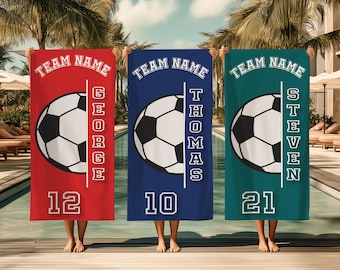Personalized Soccer Team Beach Towel, Custom Name & Number
