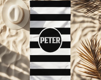 Personalized Striped Beach Towel: Custom Name Cotton Blend