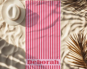 Personalized Striped Beach Towel: Custom Name Cotton Blend