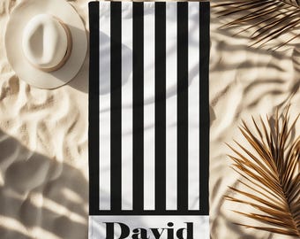 Personalized Striped Beach Towel: Custom Name Cotton Blend