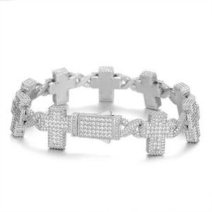 Iced Out CZ Diamond Cross Bracelet: Bling Hip Hop Jewelry