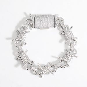 Iced Out Barbwire Link Bracelet: Steampunk Hip Hop Jewelry