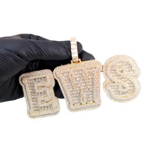 Custom Letter Name Pendant Chain, Custom Hip Hop Pendant, Iced Out Hip Hop Jewelry, Handmade Bling Jewelry, 15mm Icy Baguette Cuban Chain