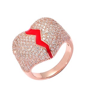 Iced Out Hip-Hop Personality Broken Heart Ring Unisex, Hot Trendy CZ Diamond Pave&Enamel Pinky Ring, Luxury Fashion Jewelry Gifts for Him