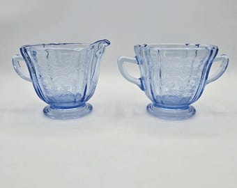 Vintage Indiana Glass Madrid Recollection Blue Creamer and Sugar Bowl Set