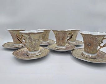 Vintage Set of 6 - D'Lusso Home Collection Demitasse Tea Cup & Saucer