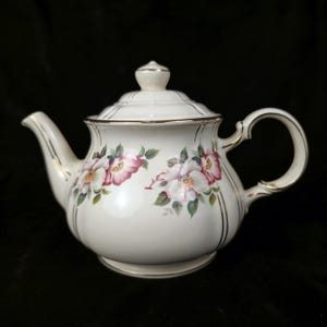Vintage Hand Painted James Sadler Teapot Floral with Gold Gilt Made in England
