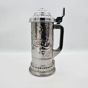 Vintage Avon Hunter’s Stein Silver Metallic Glass Beer Stein with Pewter Lid