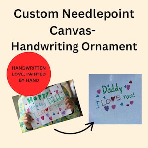 Custom Hand Painted Needlepoint Canvas – Made from Your Handwriting, Personalized Needlepoint Gift