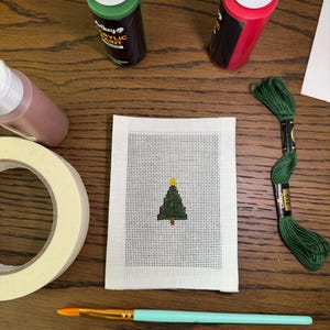 Hand Painted Needlepoint Canvas Christmas Tree for Beginner, Starter Needlepoint 18 mesh Christmas Bag Tag Charm Patch