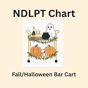 Fall Bar Cart Needlepoint Chart: Halloween Decor Cross Stitch (PDF Pattern) Autumn Harvest Aesthetic