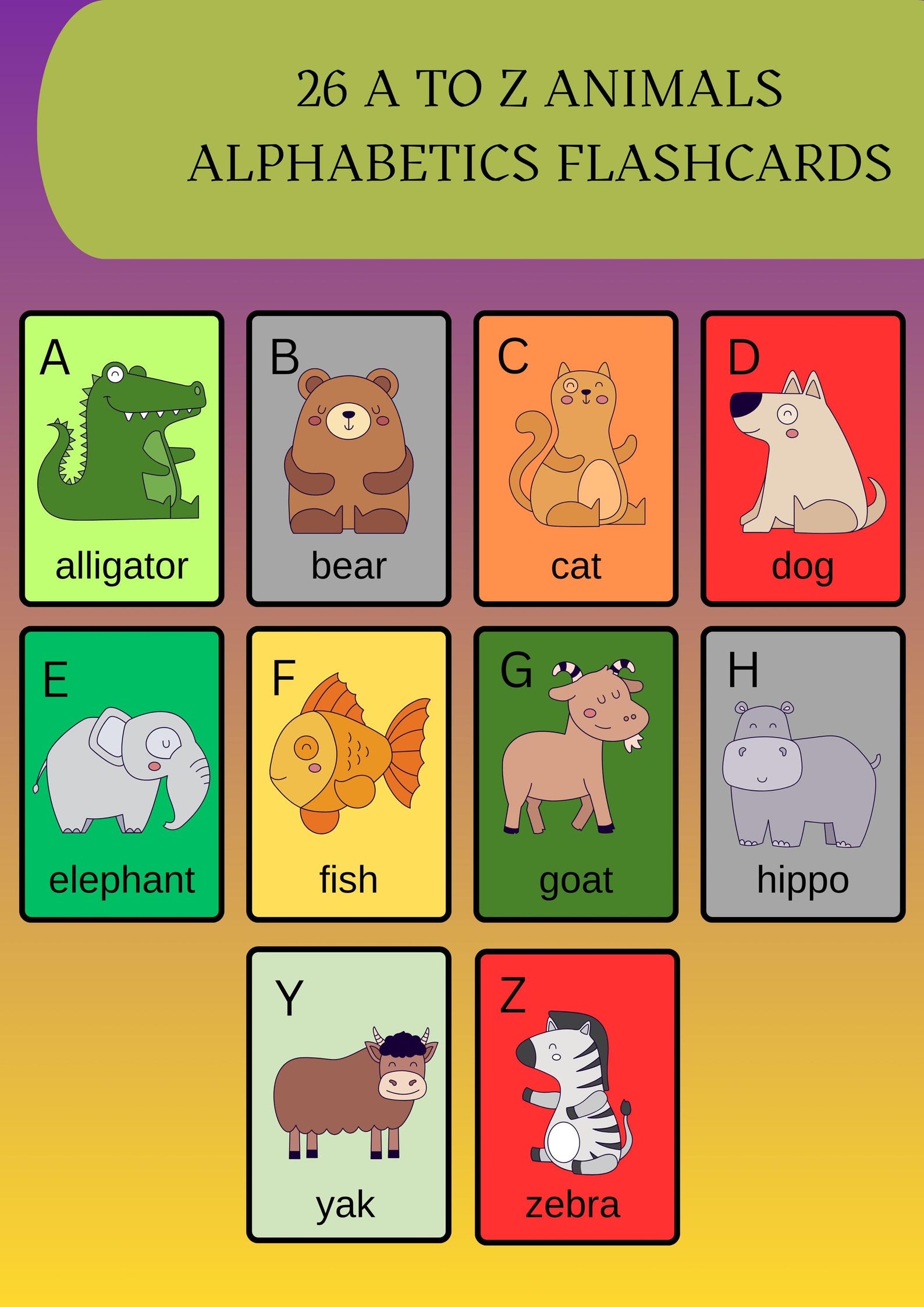 Animal Alphabet Flashcards: ABC Printable Learning Cards (PDF Download ...