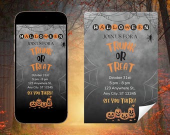 Trunk or Treat Canva Template | Editable Halloween Car Trunk or Treat | Spider Web, Spider & Jack-o’-Lanterns | Instant Download
