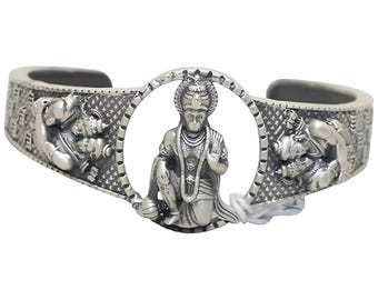 Shri Ram Hanuman Kada Bracelet 925 Sterling Silver Hindu Religious Bangle for Men Solid Silver Cuff Fixed Size 2.25 Inch Traditional Jewelry
