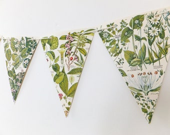 Botanical Bunting, recycled Garland, eco-friendly banner, upcycled bunting, spring wedding decor, Wedding Pennants