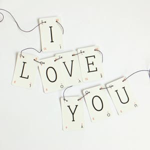 I LOVE YOU Bunting, Home Decoration, LOVE Garland decoration, recycled banner, card banner, up-cycled bunting