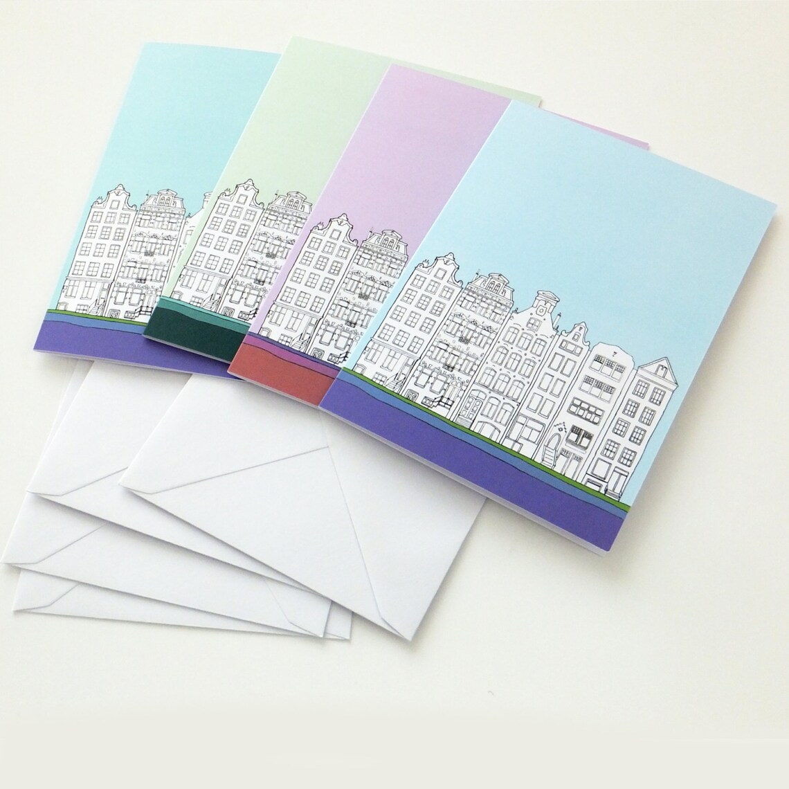 Set of 4 Amsterdam Cards Blank Cards with envelopes Pastel Etsy