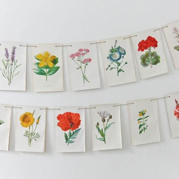 Bunting - upcycled from vintage Familiar Garden Flowers book - Botanical Prints