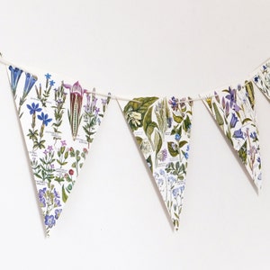 Lilac Floral Botanical Bunting, recycled banner, Flower Garland, eco-friendly paper bunting, violet wedding decor, Flowercore