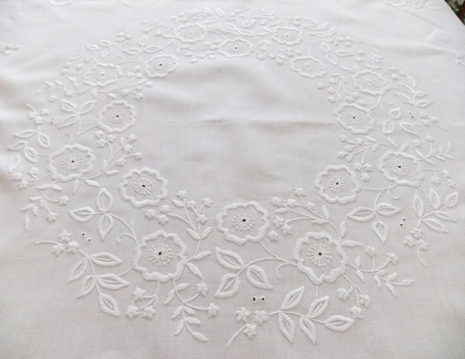 Vintage tablecloth with whitework embroidery and crocheted Etsy