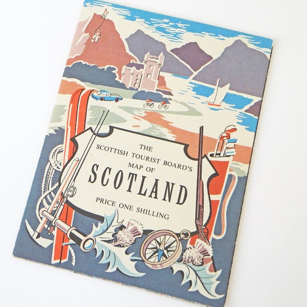 Vintage carte écossais, carte de l'Ecosse, carte Vintage de l'Ecosse, informations touristiques, carte souvenir