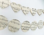 Music bunting - scalloped garland,  upcycled garland - black and white - wedding decor - banner - pennants