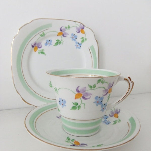 FIRST ANNIVERSARY SALE Art Deco china tea cup, saucer and plate - Roslyn China, Reid & Co